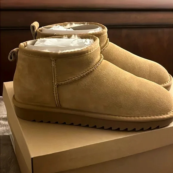 CABIN TAN SUEDE FAUX FUR ANKLE BOOTIES WOMEN DESIGNER