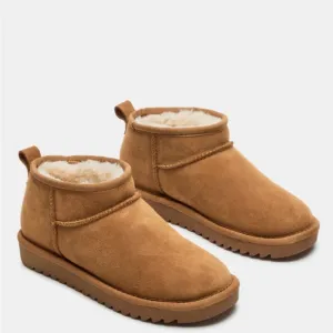 CABIN TAN SUEDE FAUX FUR ANKLE BOOTIES WOMEN DESIGNER