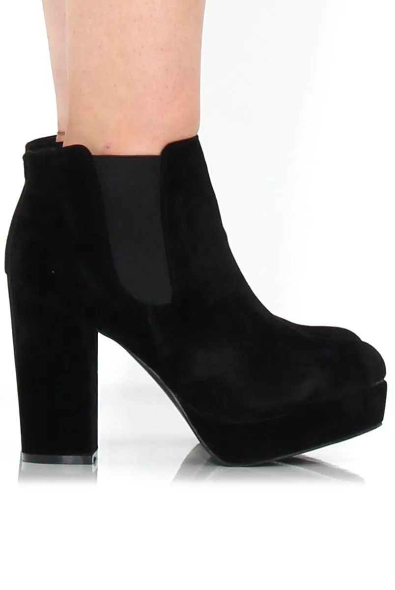 Calla Black Suede Heeled Ankle Boot