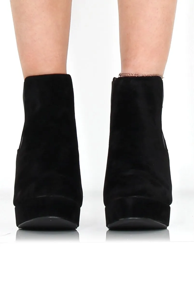 Calla Black Suede Heeled Ankle Boot