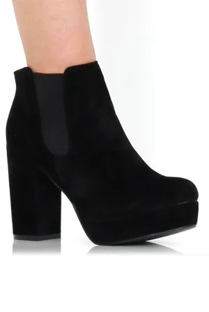 Calla Black Suede Heeled Ankle Boot