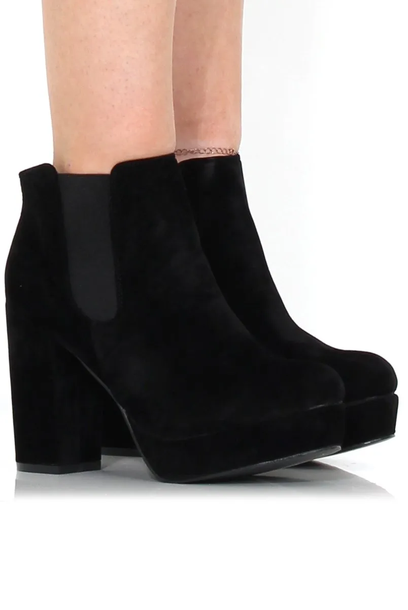 Calla Black Suede Heeled Ankle Boot
