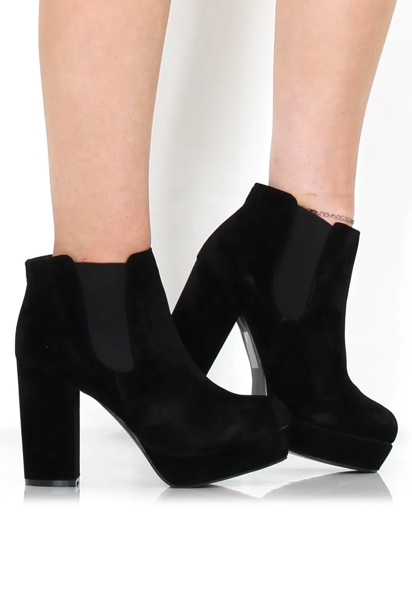 Calla Black Suede Heeled Ankle Boot
