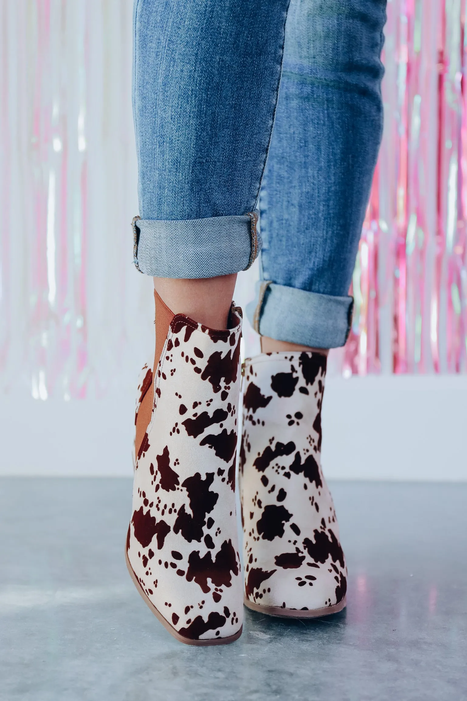 Camden Cow Print Heeled Bootie