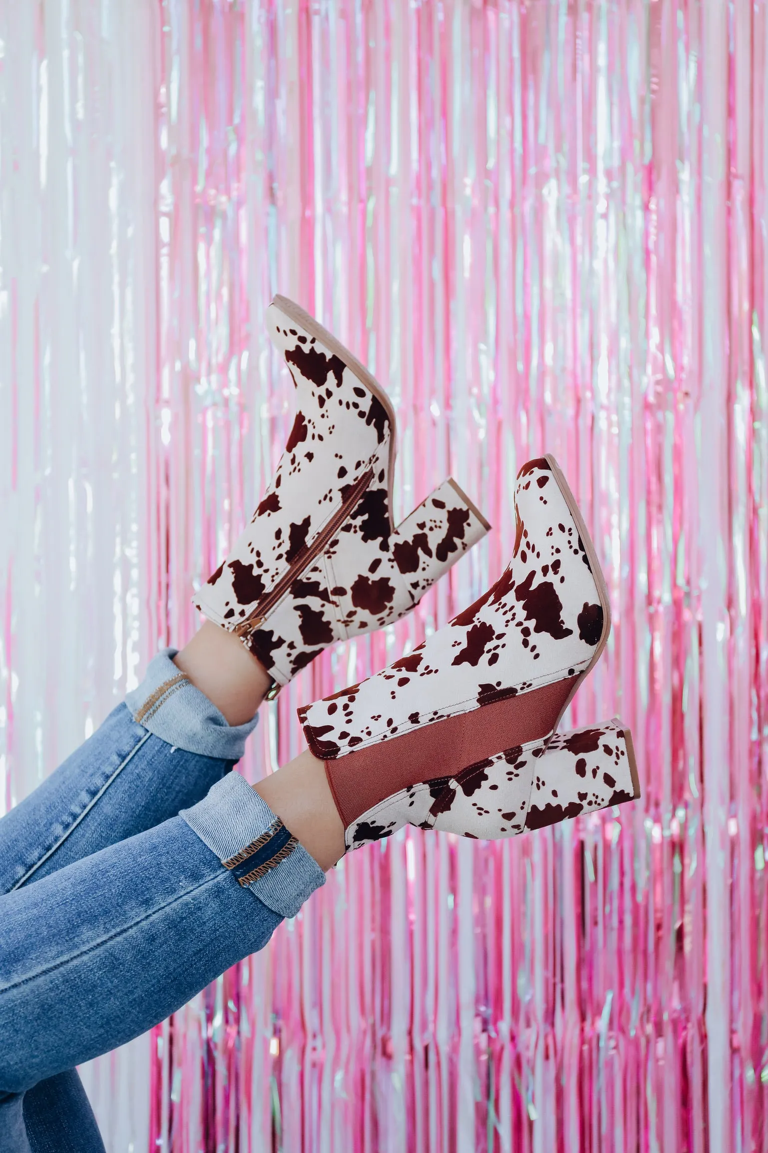 Camden Cow Print Heeled Bootie