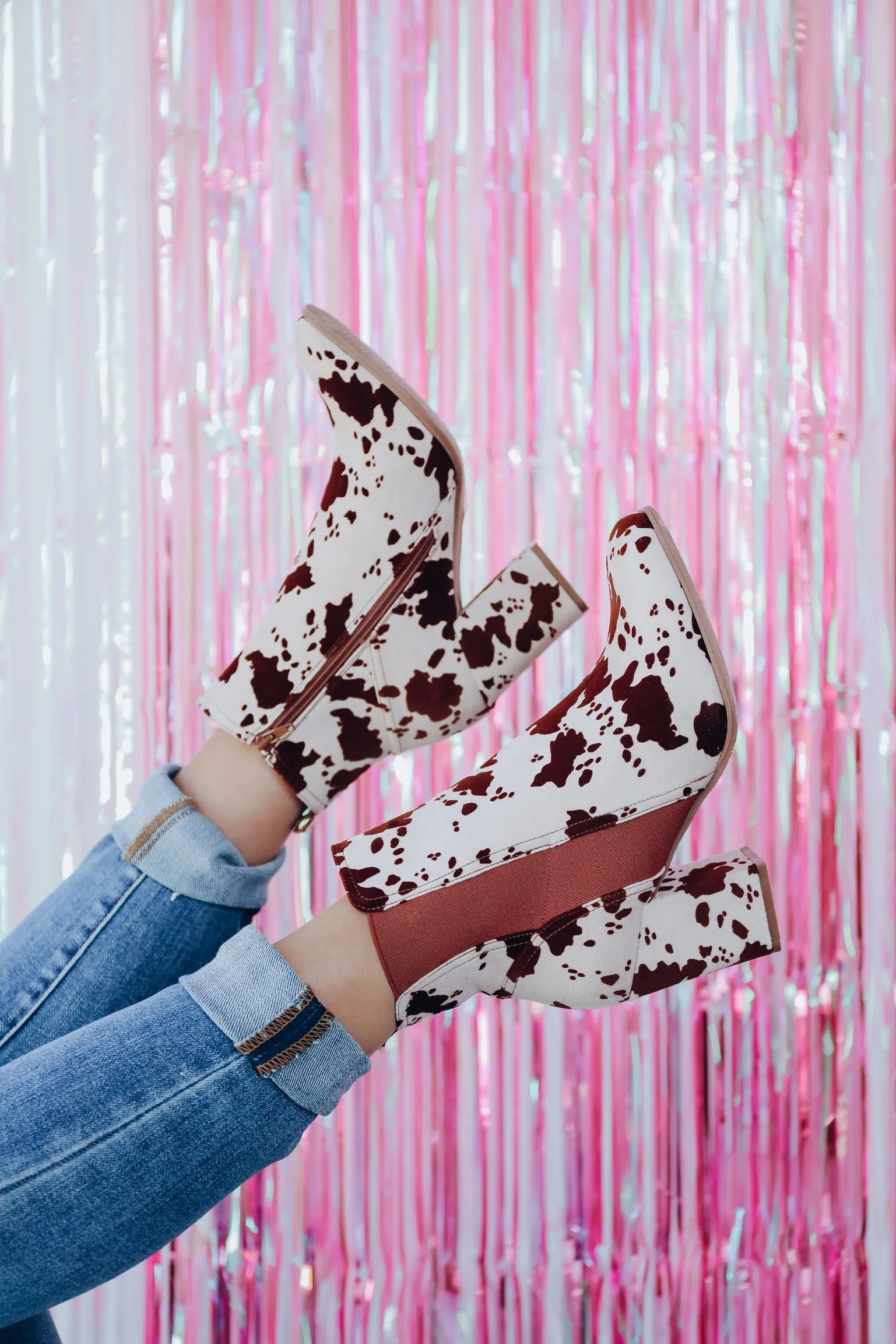 Camden Cow Print Heeled Bootie