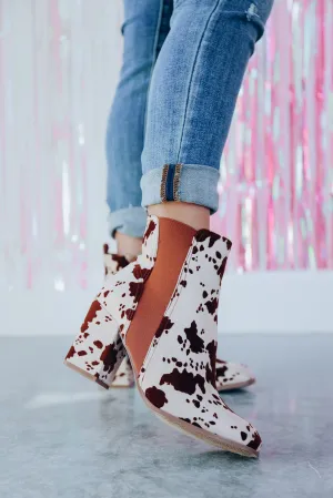 Camden Cow Print Heeled Bootie