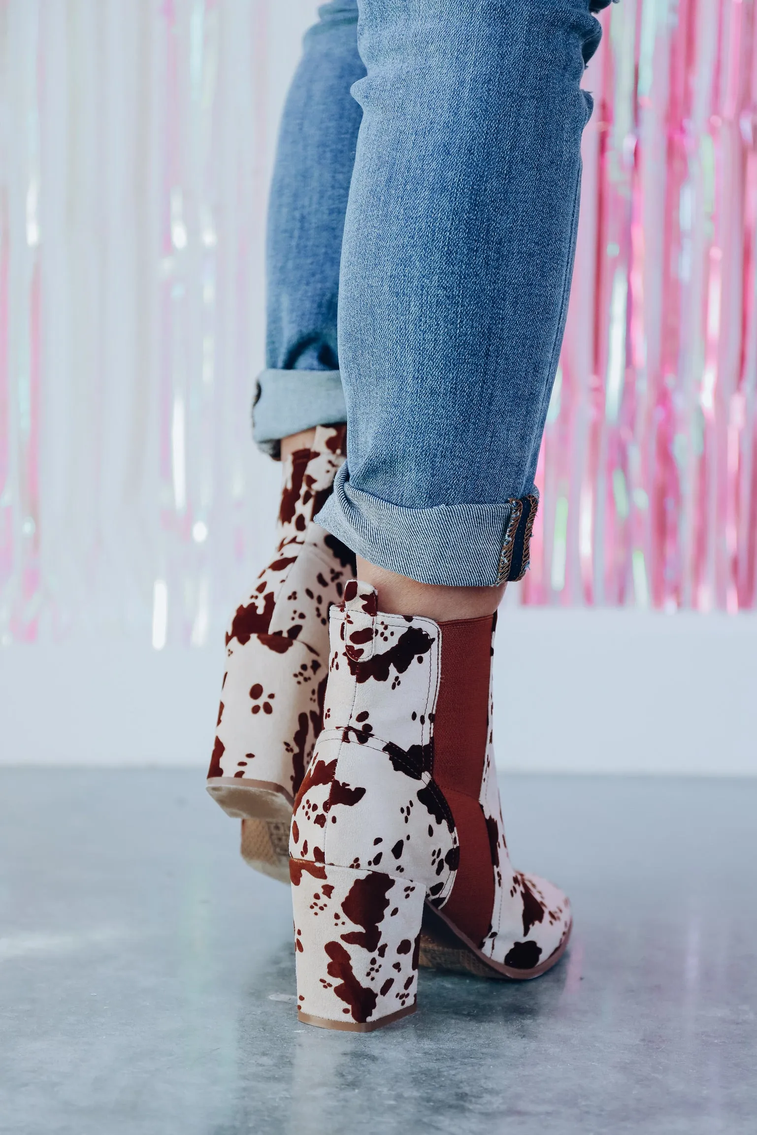 Camden Cow Print Heeled Bootie