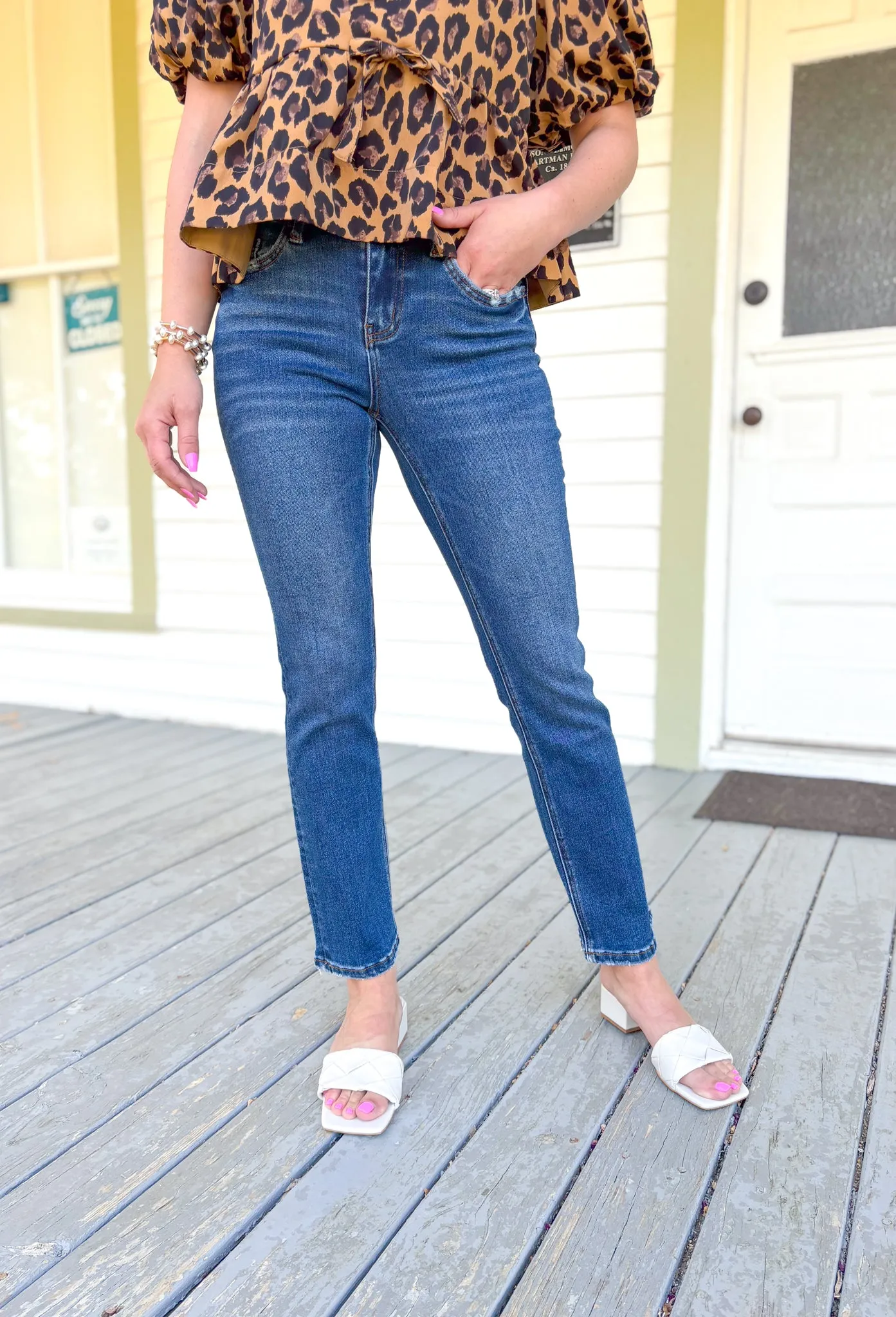 Casey Mid Rise Ankle Slim Straight Jean by Flying Monkey