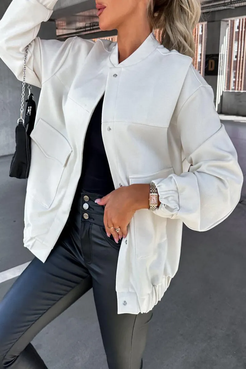 Casual Solid Pocket O Neck Outerwear