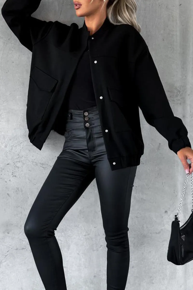 Casual Solid Pocket O Neck Outerwear
