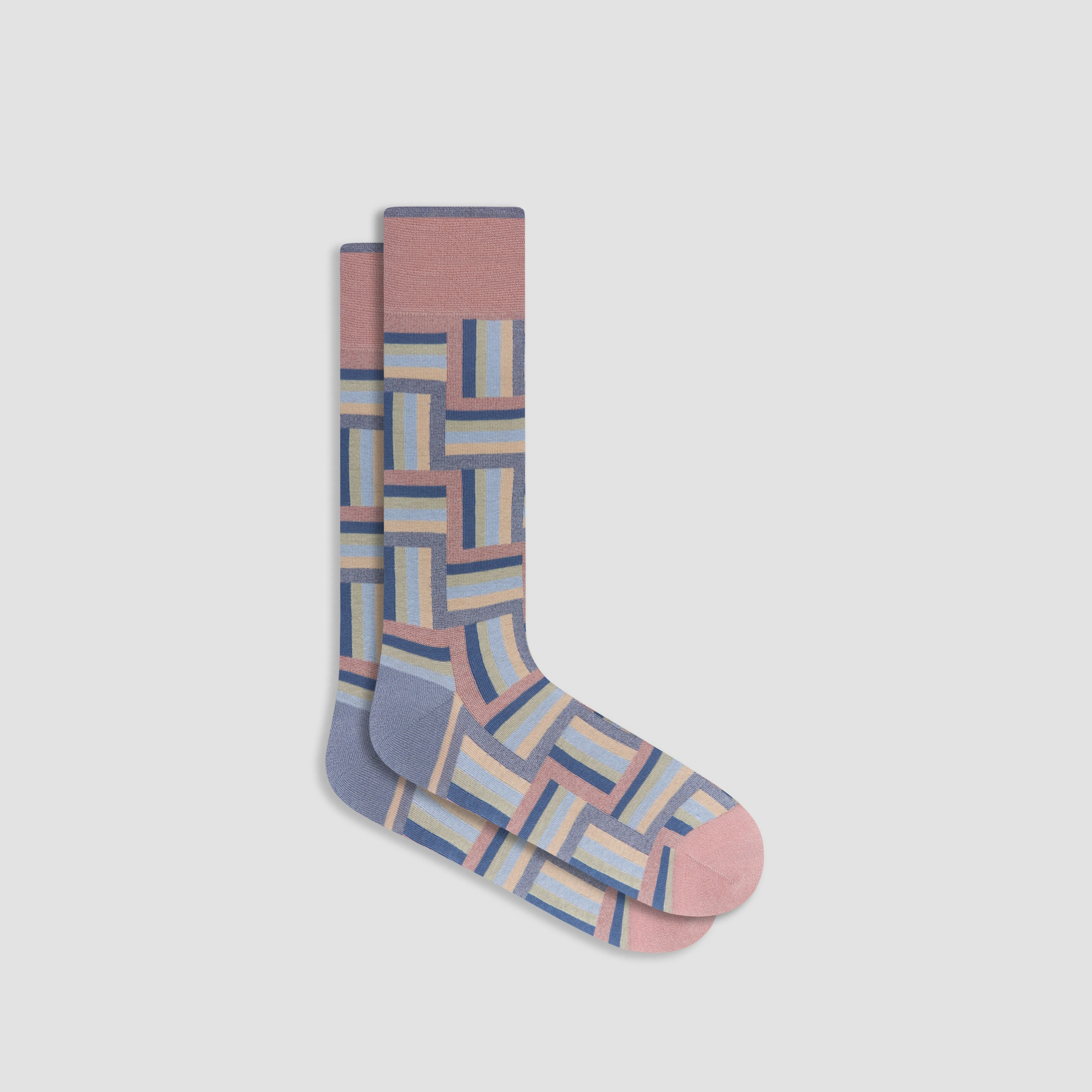 Check-Stripe Mid-Calf Socks