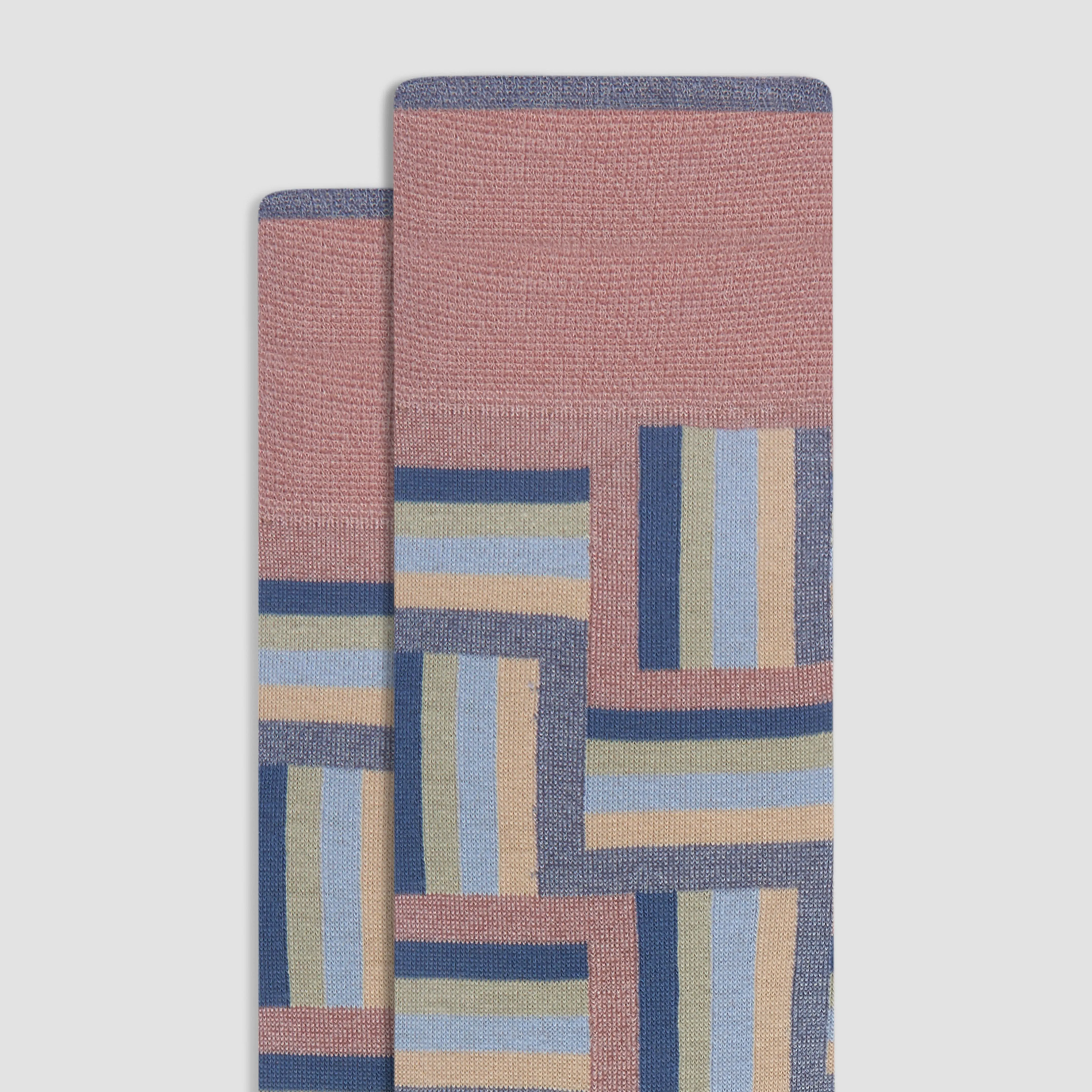 Check-Stripe Mid-Calf Socks