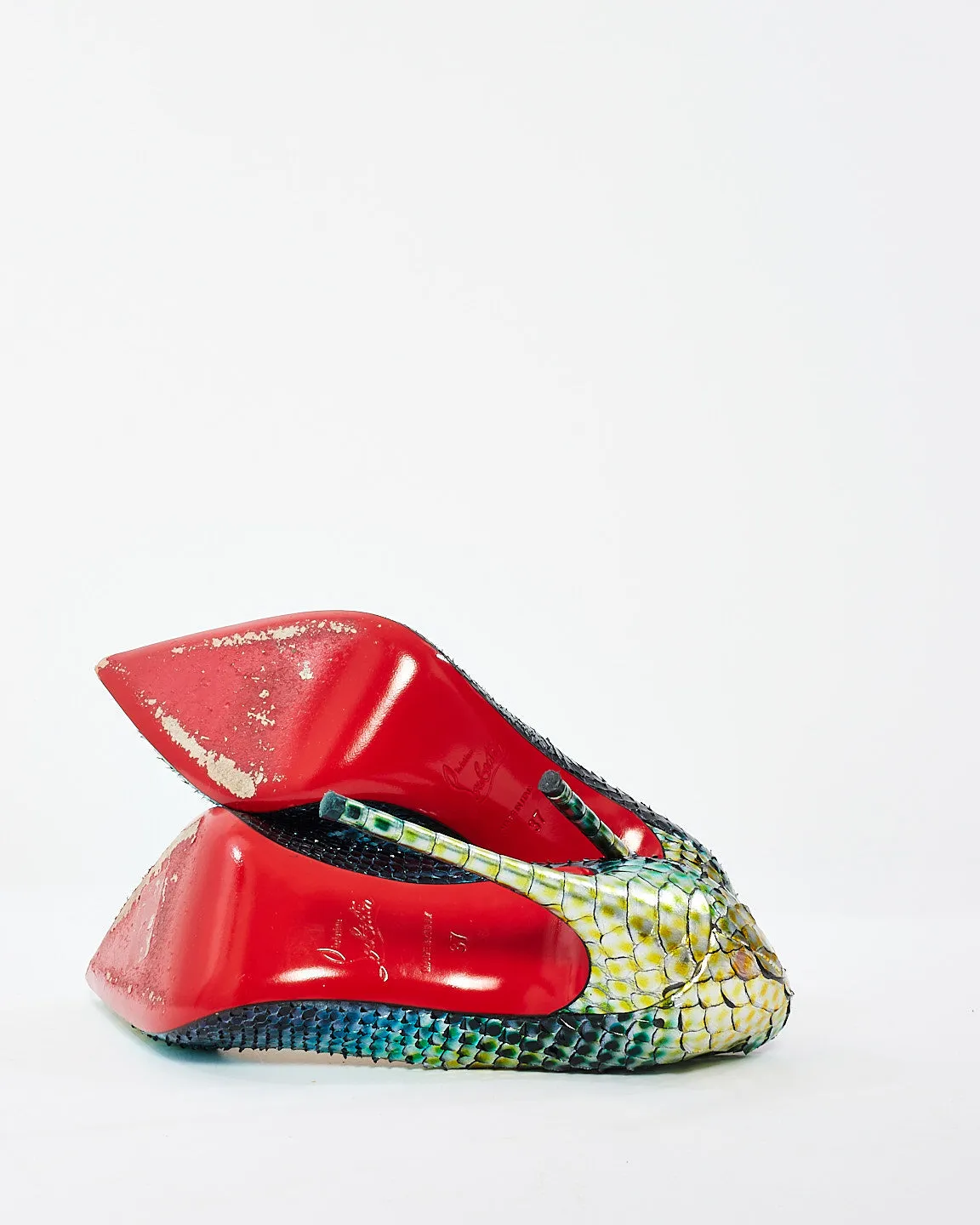 Christian Louboutin Multi Iridescent Snakeskin Pointed Toe Pumps - 37