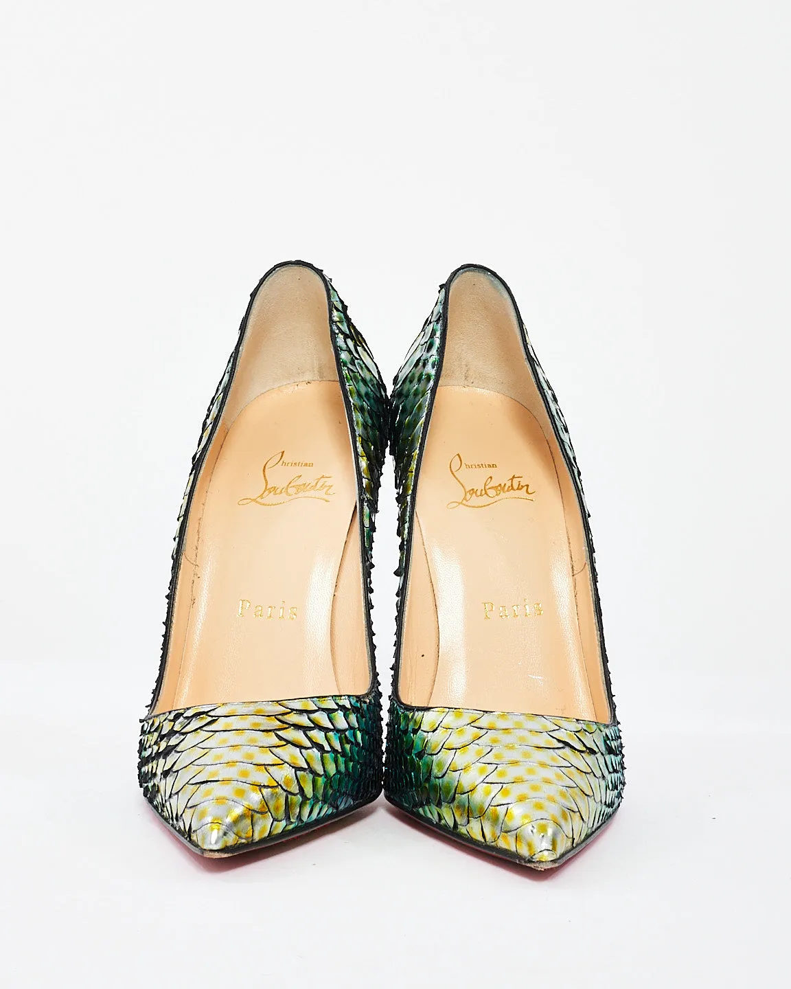 Christian Louboutin Multi Iridescent Snakeskin Pointed Toe Pumps - 37