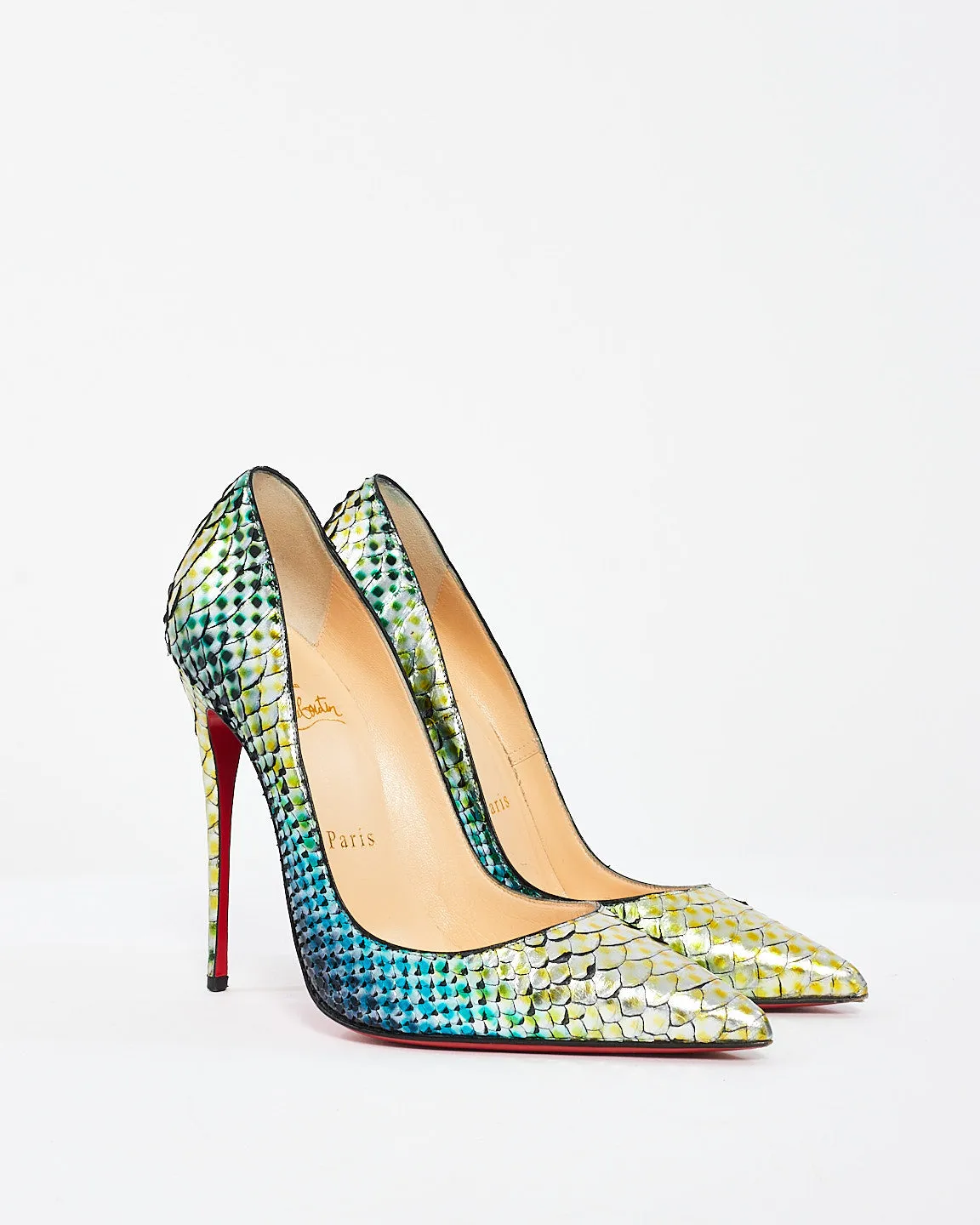 Christian Louboutin Multi Iridescent Snakeskin Pointed Toe Pumps - 37