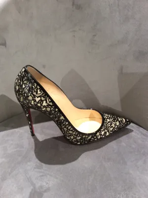 Christian Louboutin patent lace glitter so pretty 120 pumps black size 9.5/39.5