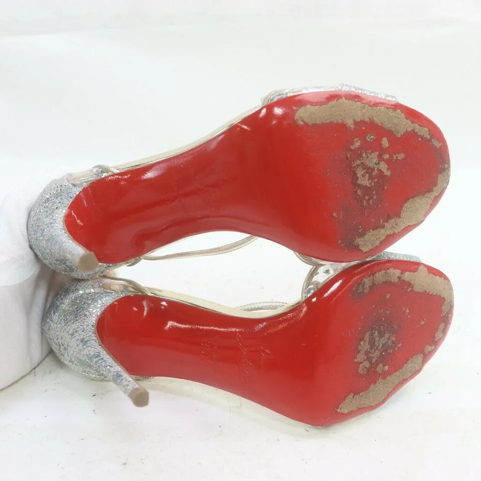 Christian Louboutin Size 35.5 Clear Sparkle Open Toe T-Strap Heel Sandal Pumps 863218