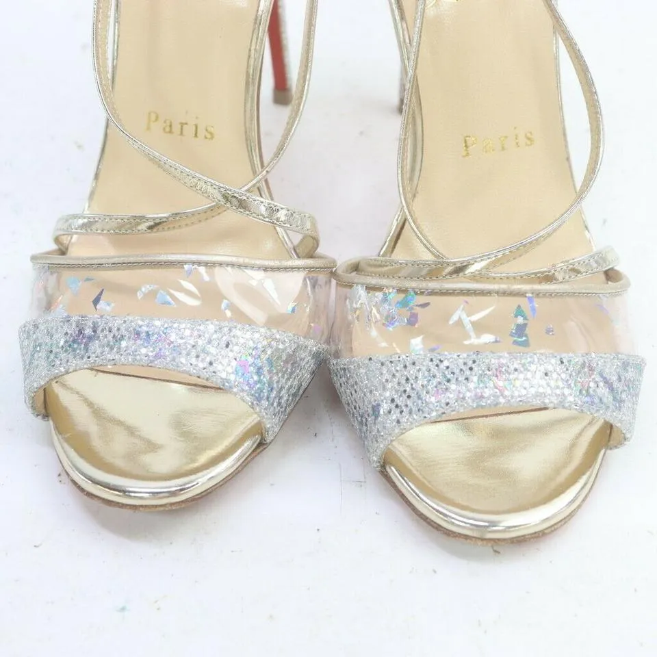 Christian Louboutin Size 35.5 Clear Sparkle Open Toe T-Strap Heel Sandal Pumps 863218