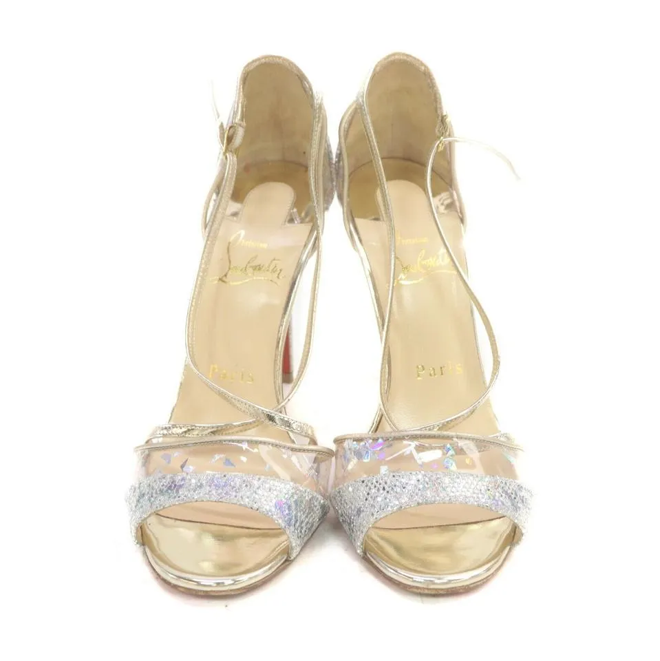 Christian Louboutin Size 35.5 Clear Sparkle Open Toe T-Strap Heel Sandal Pumps 863218