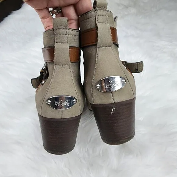 Coach Booties Pauline Size 8.5 Tan Nubuck Leather Ankle Boots $225