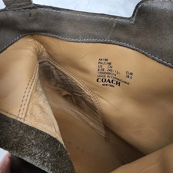 Coach Booties Pauline Size 8.5 Tan Nubuck Leather Ankle Boots $225