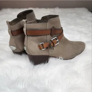 Coach Booties Pauline Size 8.5 Tan Nubuck Leather Ankle Boots $225