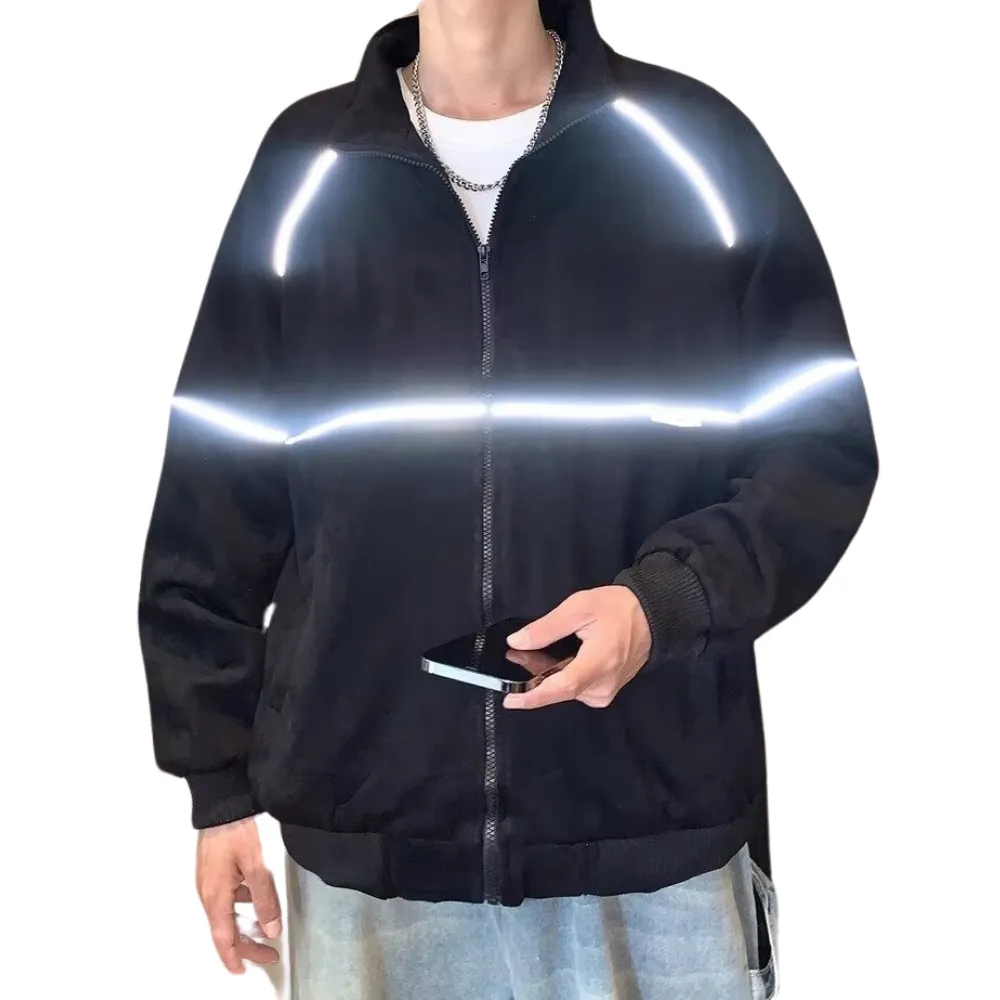 Couple Reflective Stripe Suede Jacket