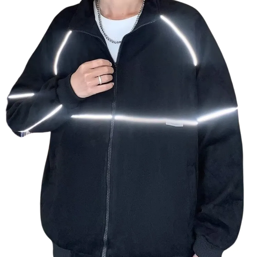 Couple Reflective Stripe Suede Jacket