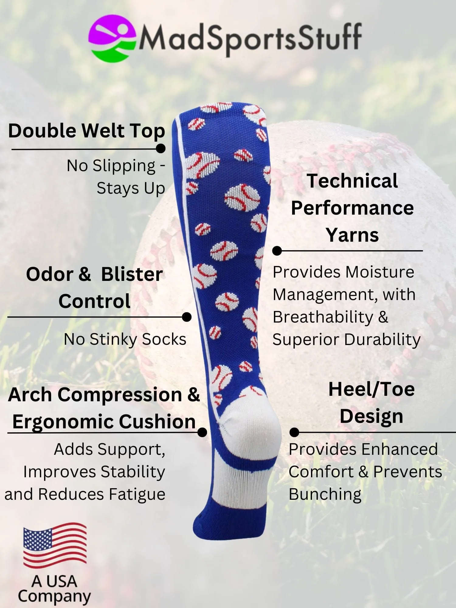 Crazy Baseball Socks with Baseballs over the calf
