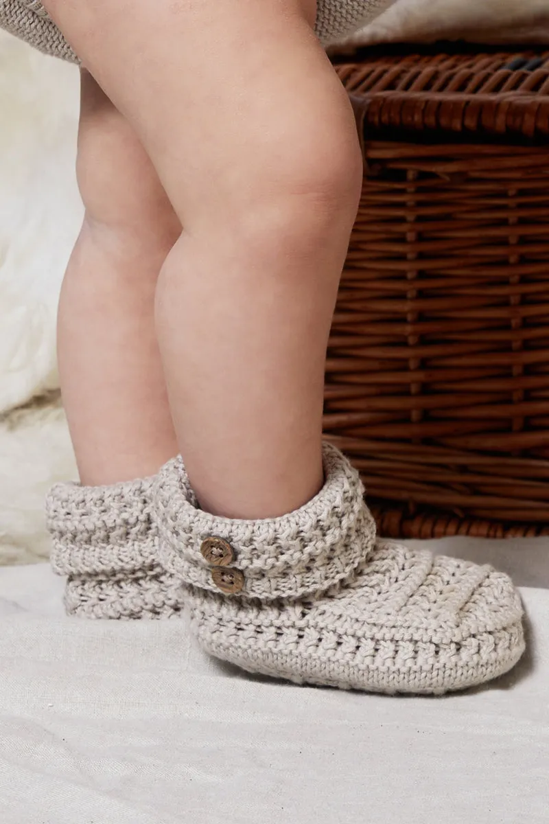 Crochet Cotton Booties, fawn
