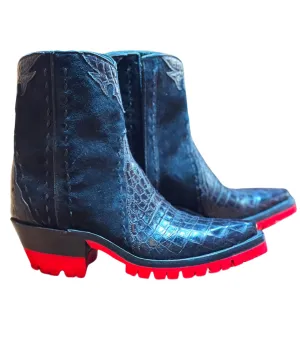 Crocodile Ankle Zipper With Red Lug - Black