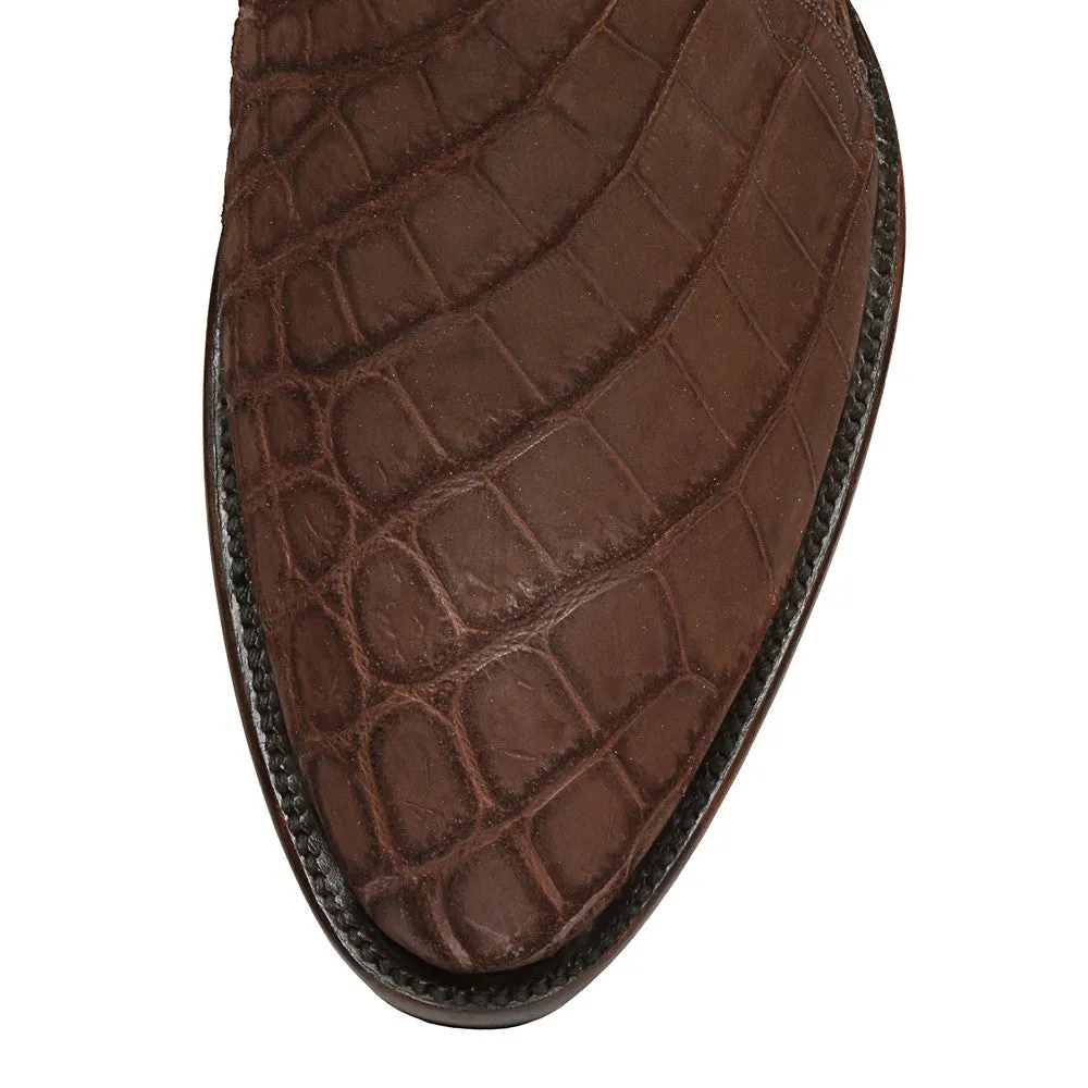 Crocodile Sueded Ankle Zipper Round Toe - Brown