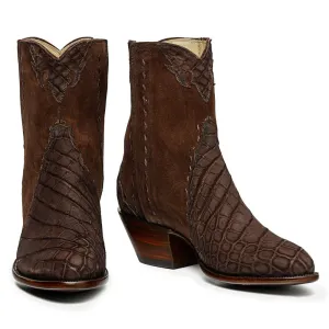 Crocodile Sueded Ankle Zipper Round Toe - Brown
