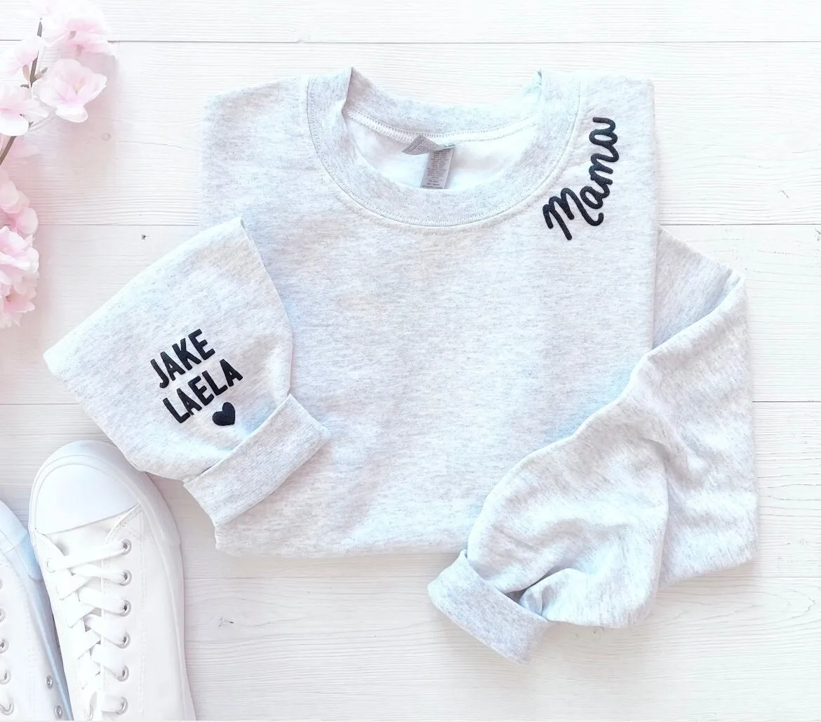 Custom Embossed Mama Sweatshirt With Names