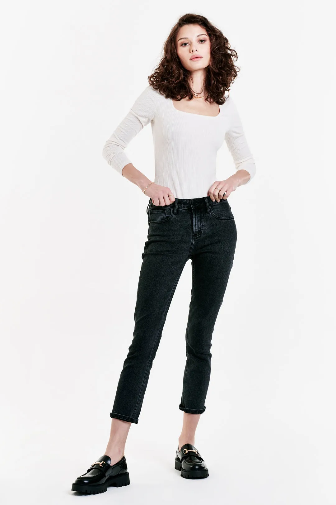 Dear John Blaire High Rise Ankle Slim Straight Jeans, Pine & Black Arrow