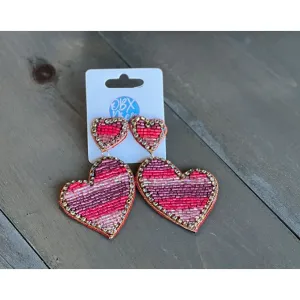 Double Heart Striped Shape Seed Bead Drop Earrings S