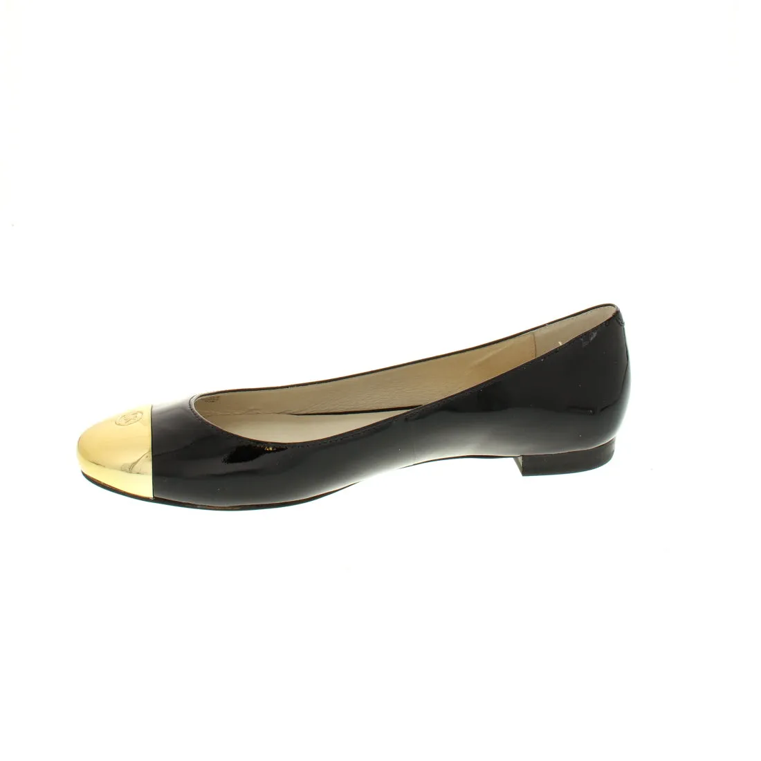 DS LA GOLD CAPPED TOE PATENT FLAT
