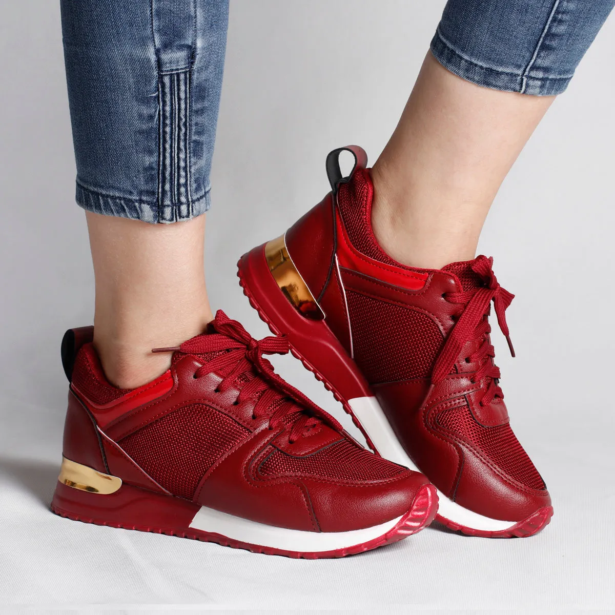 Fall/winter new style large size round head low-top flat-heel women's front lace-up sports solid color women's shoes