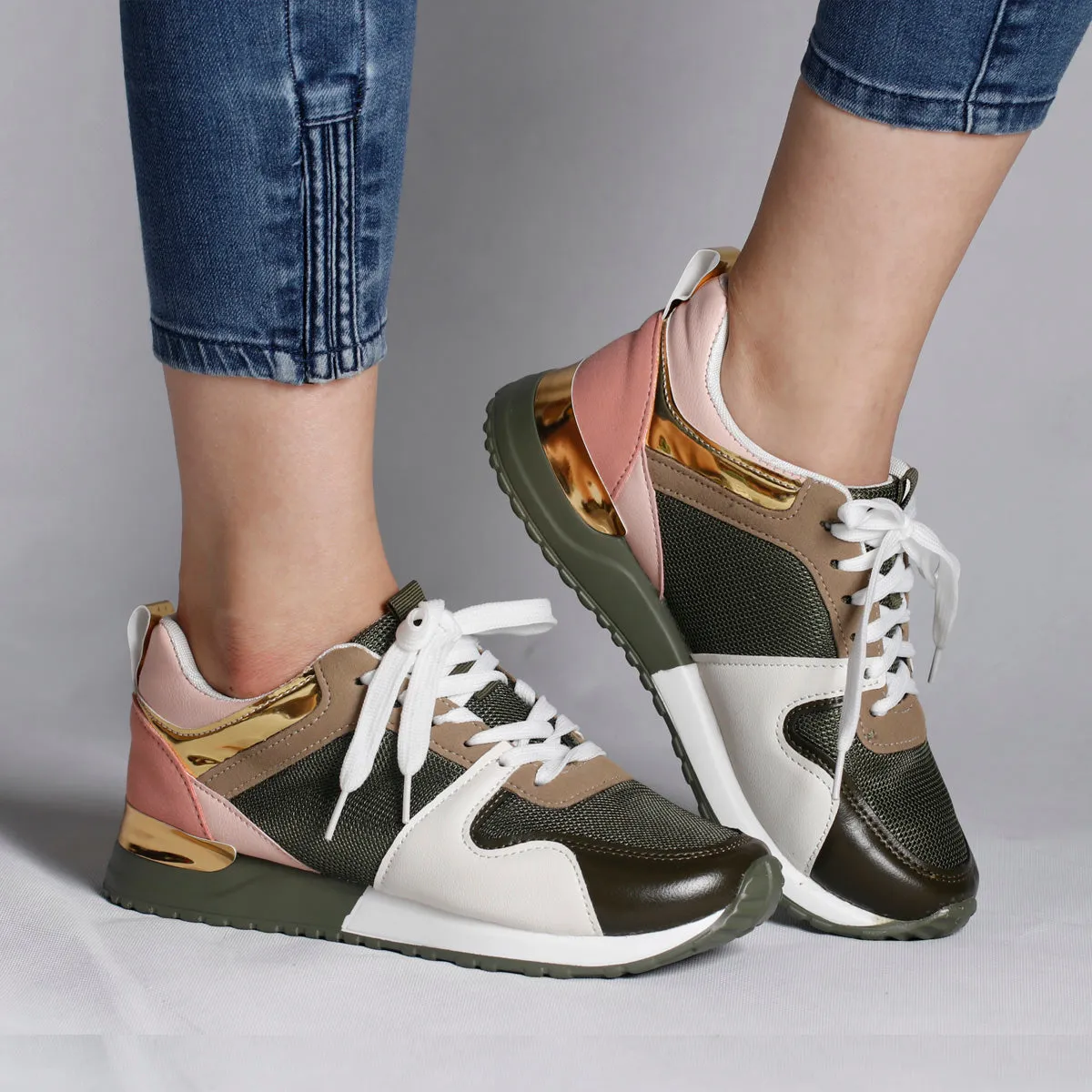 Fall/winter new style large size round head low-top flat-heel women's front lace-up sports solid color women's shoes