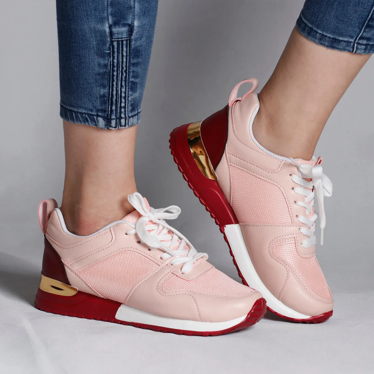 Fall/winter new style large size round head low-top flat-heel women's front lace-up sports solid color women's shoes