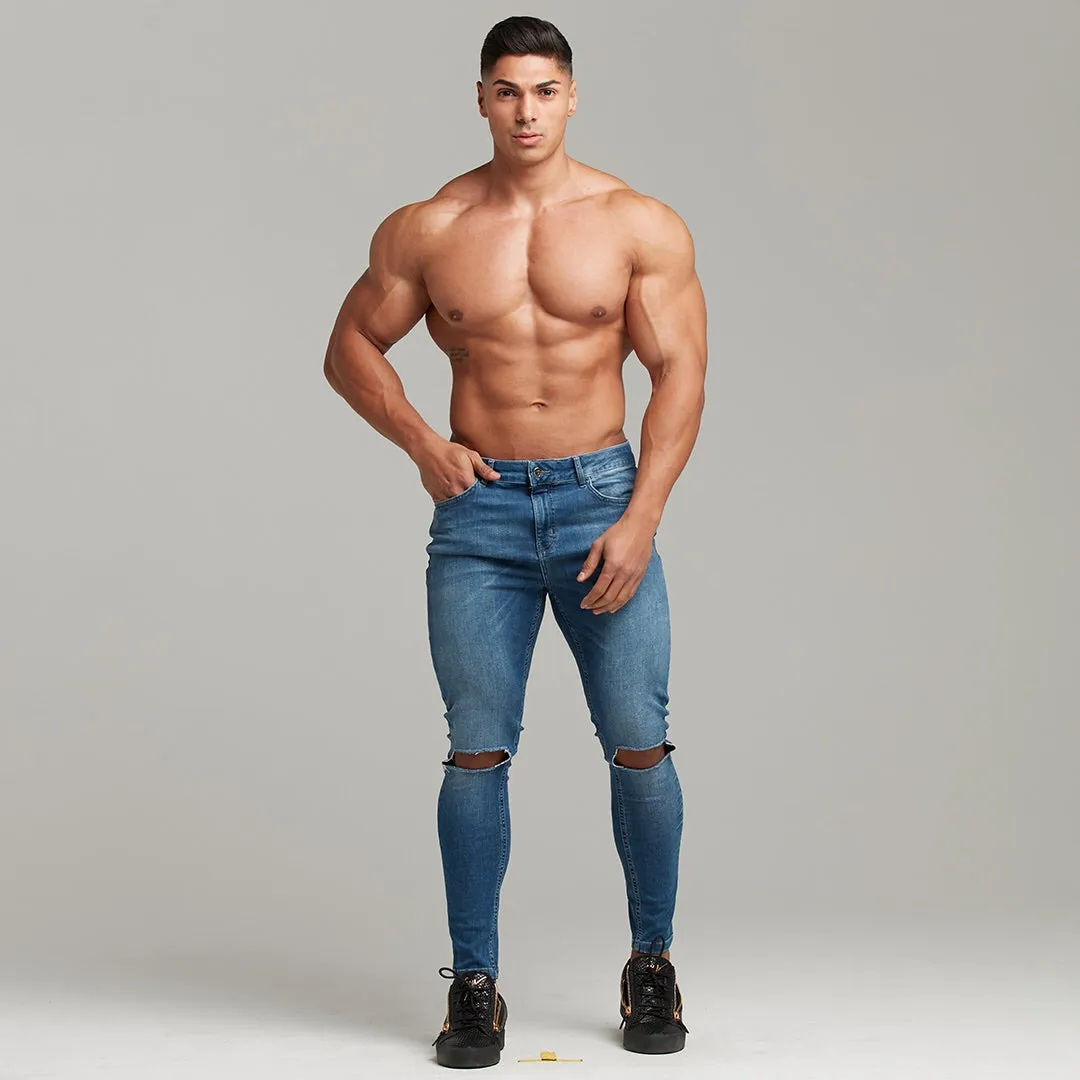 Father Sons Slim Stretch Denim Blue Distressed Ripped Jeans - FSH403