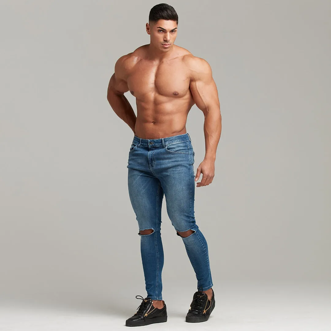 Father Sons Slim Stretch Denim Blue Distressed Ripped Jeans - FSH403