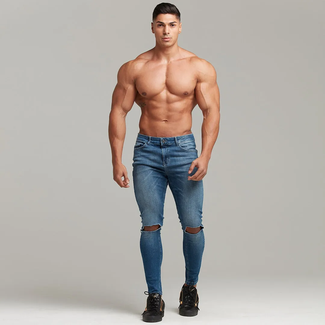 Father Sons Slim Stretch Denim Blue Distressed Ripped Jeans - FSH403
