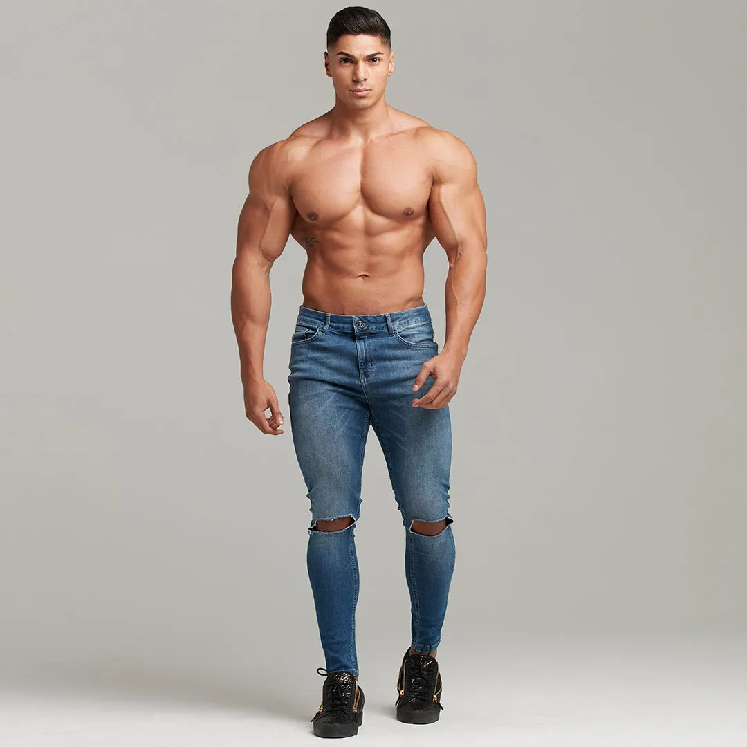Father Sons Slim Stretch Denim Blue Distressed Ripped Jeans - FSH403