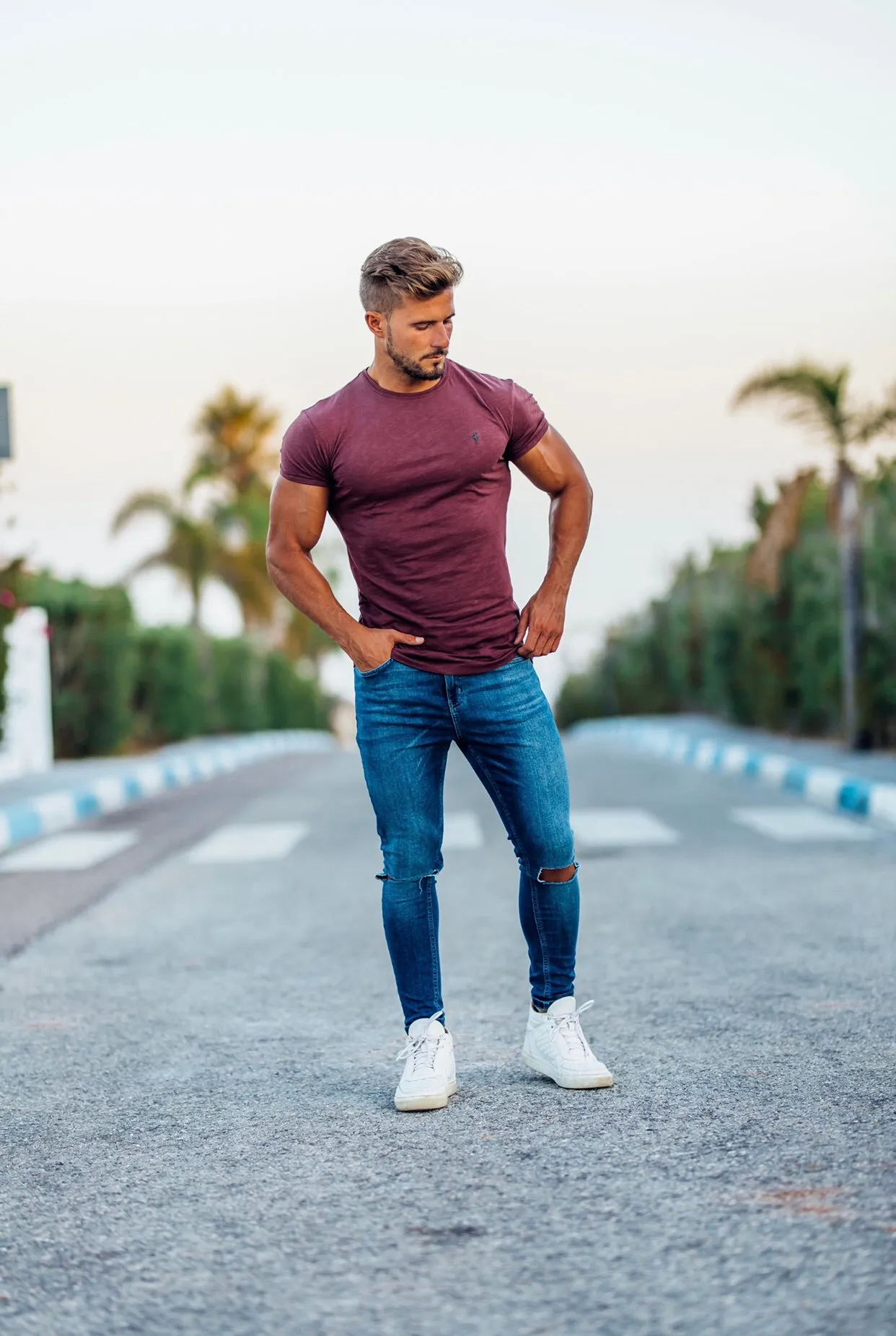 Father Sons Slim Stretch Denim Blue Distressed Ripped Jeans - FSH403