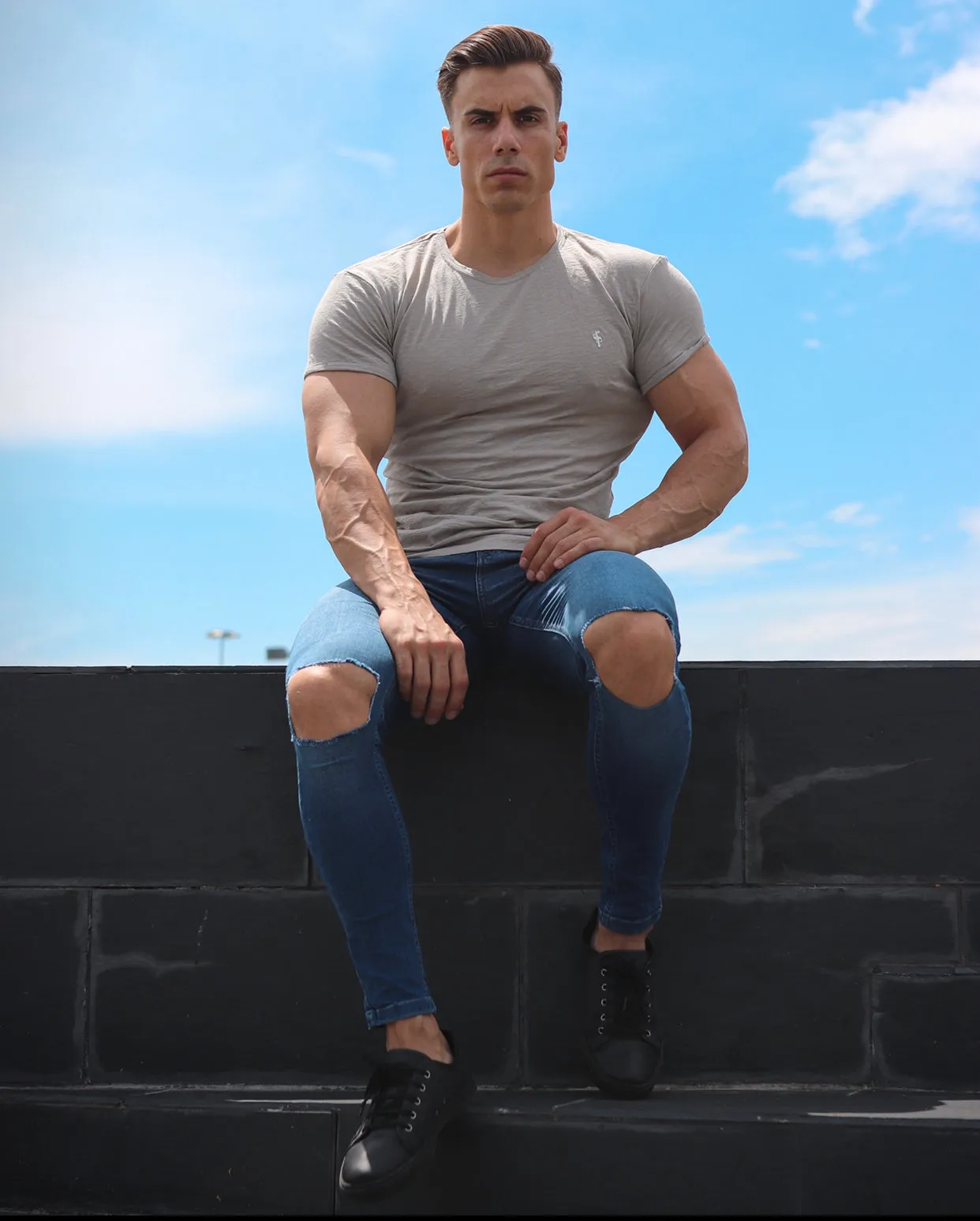 Father Sons Slim Stretch Denim Blue Distressed Ripped Jeans - FSH403