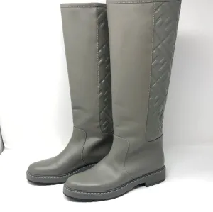 Fendi Grey leather Logo Embossed Mid-Calf Riding Boots
