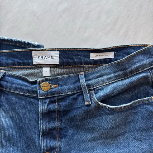 FRAME Le Garcon Crop Denim Blue Cropped Ankle Jeans, Size 28