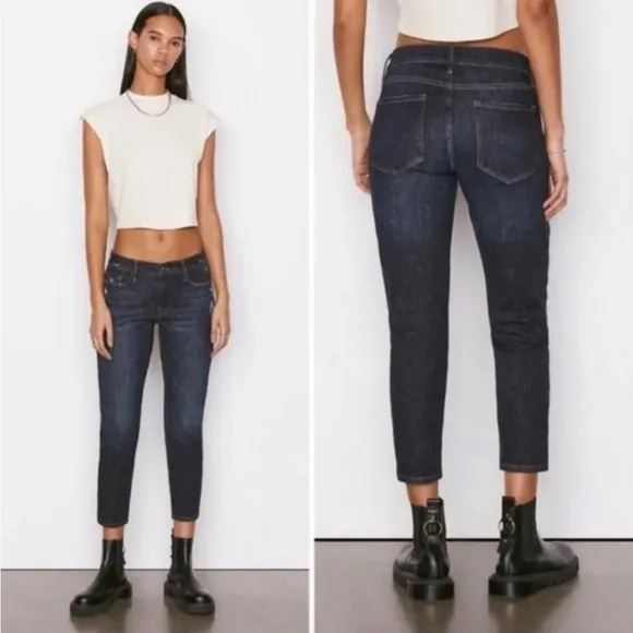 FRAME Le Garcon Crop Denim Blue Cropped Ankle Jeans, Size 28